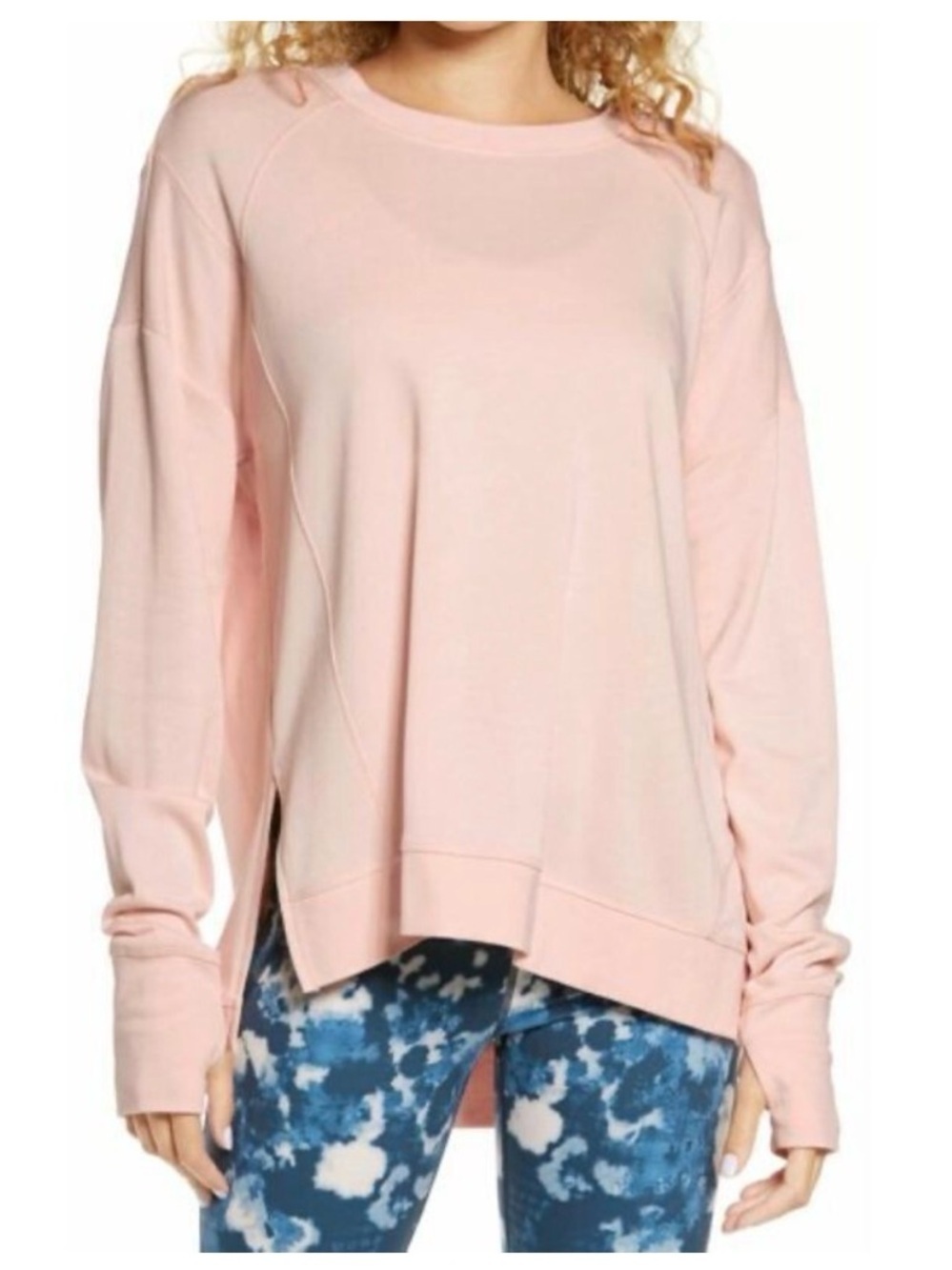 Sweaty Betty organic cotton Crewneck Sweatshirt in pastel pink color